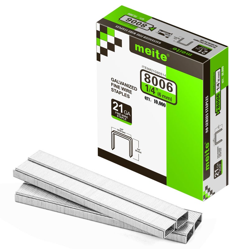 meite 21 Gauge Upholstery Staples, 1/2-Inch Crown with 1/4-Inch Length Galvanized Heavy Duty Staples for Staple Guns MT8016, MT8016S, and MT8016SLN (10,000 Counts) - Image 1